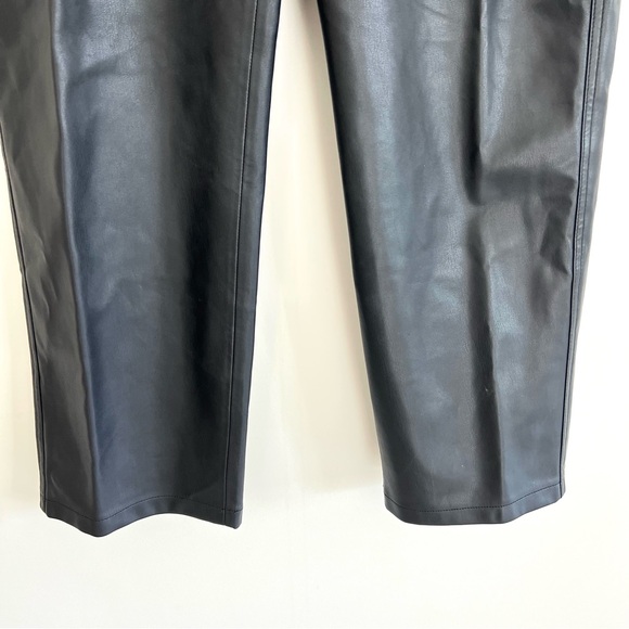MANGO Black Faux Leather 100% Polyester High Waist Straight Leg Long Pants Sz 12 - Picture 5 of 15